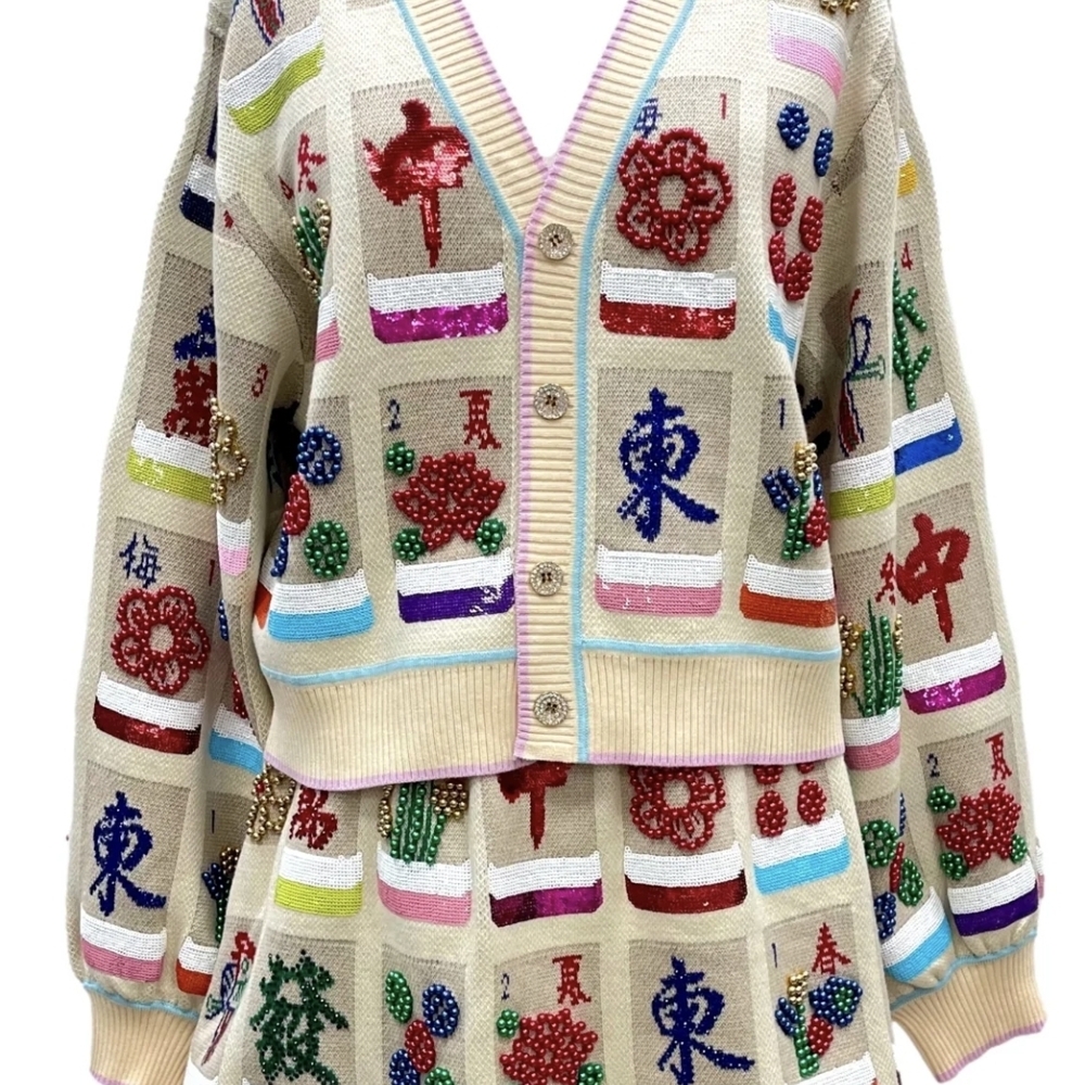 Queen Of Sparkles Beige Multi Tile Mahjong Skirt XXL. SKIRT ONLY